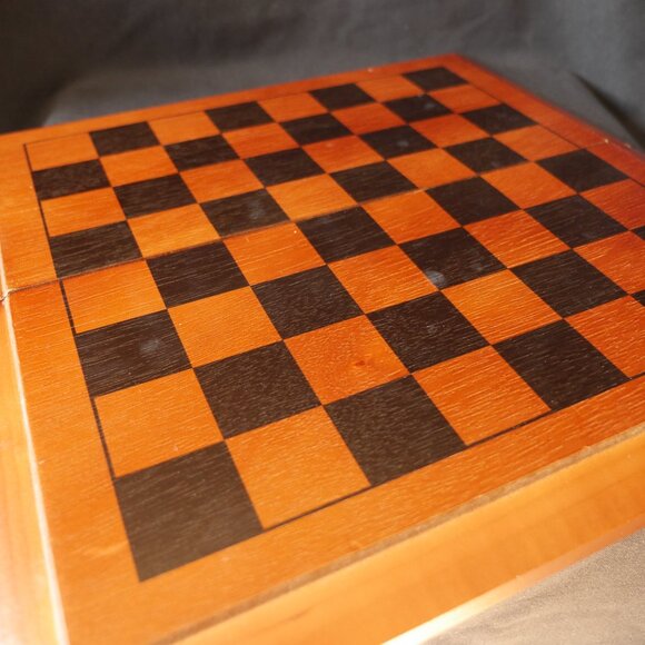 Foldable Wooden Chess and Checkers Board (without chess or checker pieces) - Picture 2 of 5